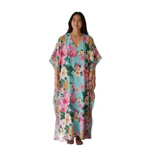 Sante Floral Caftan House Dress Pool Beach Cover Up Mumu Mrs Roper | OS Vintage